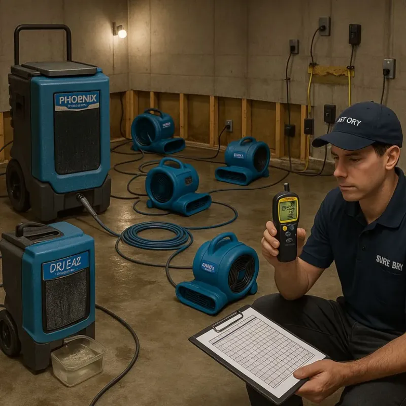 Structural Drying and Dehumidification process in Pelican Bay, TX
